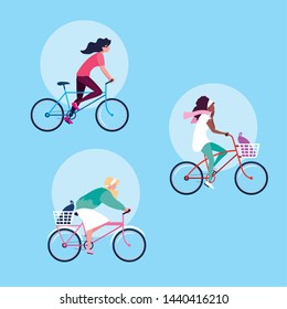 group of young women riding bike avatar character
