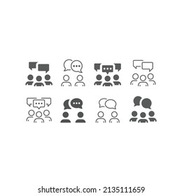 Groupe of people and chat bubble icon set. Teamwork, speech balloon ,talking person filled vector icons.