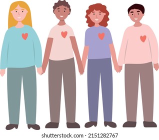 Groupe of people stand together. Support diversity concept. Team work vector. Volunteering concept 
