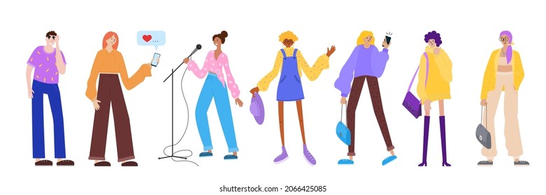 Groupe of young People on white background. Vector illustration in a flat style. Character for design.