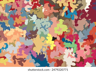 Grouped elliptical shapes creating amorphous patches based colorful modern abstract pattern