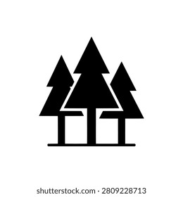 Grouped evergreen pine trees forming a forest cluster, solid black silhouette vector illustration