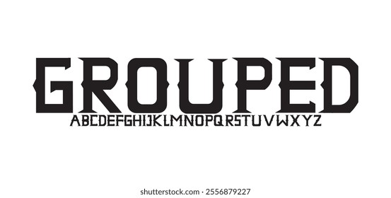 Grouped, Futuristic modern techno sci fi bold display stencil font, abstract geometric clean monospaced letter set
