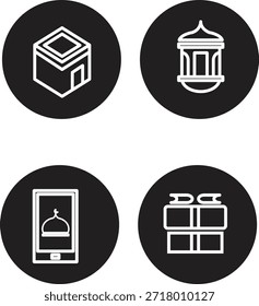 Un diseño de icono agrupado que simboliza la oración, la caridad y los valores comunitarios durante el mes sagrado del Ramadán.