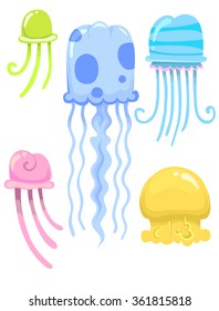 Grouped Illustration of Different Types of Jellyfishes