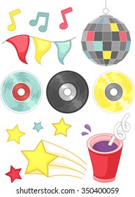 Grouped Illustration of Disco Related Elements