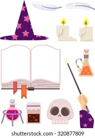 Grouped Illustration Featuring Wizardry Related Items