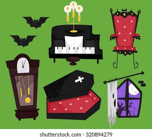 Grouped Illustration of Things Commonly Associated with Vampires