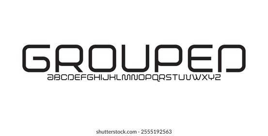 Grouped, modern abstract alphabet fonts. Typography technology, electronic, movie, digital, music, future, logo creative font.

