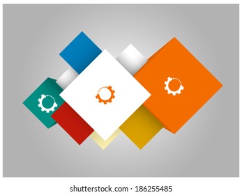 Grouped multicolored rhombuses with cogs (gears) inside