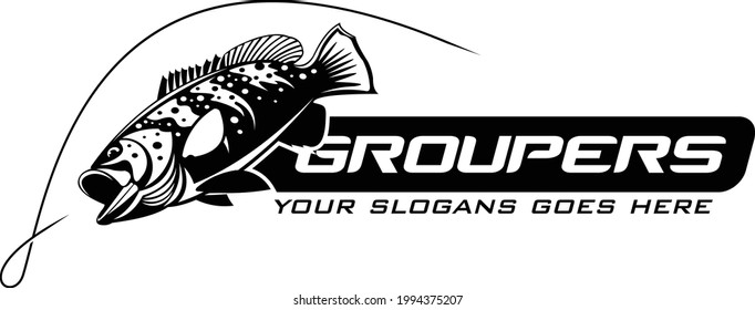 Grouper fish Logo Template. Unique and Fresh Grouper fish Vector with Fishing Line in it. Great to use as your Grouper Fishing Activity. 