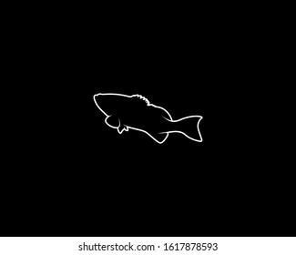 Grouper Silhouette on Black Background. Isolated Vector Animal Template for Logo Company, Icon, Symbol etc