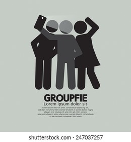 Groupfie Símbolo, Um Grupo Selfie Por Telefone Ilustração Vector