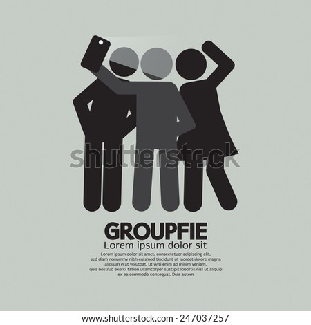 Groupfie Symbol, A Group Selfie By Phone Vector Illustration