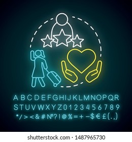 Groupie lifestyle neon light concept icon. Seeking personal gain following celebrity idea. Obsessive adoration. Glowing sign with alphabet, numbers and symbols. Vector isolated illustration