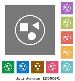 Grouping elements flat icons on simple color square backgrounds