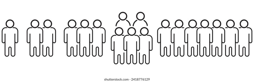 Agrupar imágenes vectoriales de iconos de personas, conjunto de iconos incluye iconos de usuario, persona, grupo y equipo en un estilo simple lineal y sólido.