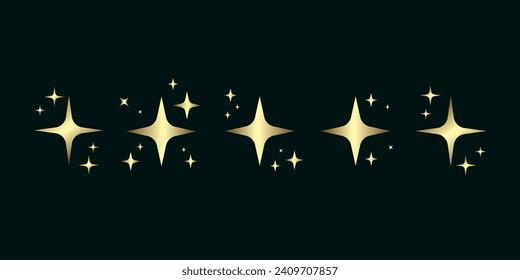 Groups of bright stars, set of gold stars, Star with 6 corners, premium stars on Dark background, vector illustration
