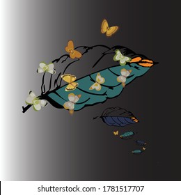 groups of colorful flying butterflies perch on the leaves, butterfly vector illustration