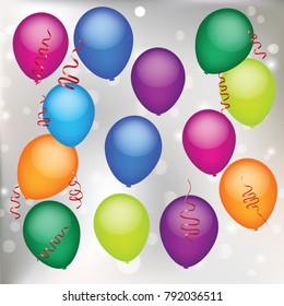 Groups of colorful helium balloons