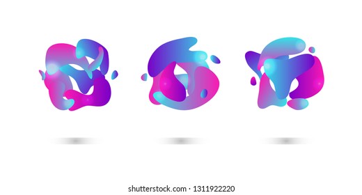 Groups of colorful liquid dynamical gradient shapes isolated on white background.