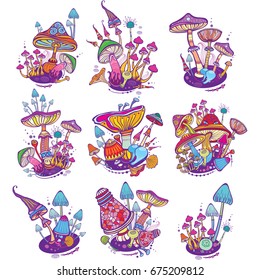 Groups of decorative mushrooms