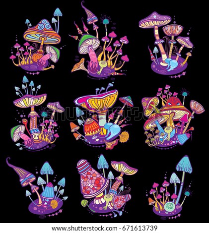 Groups of decorative mushrooms 