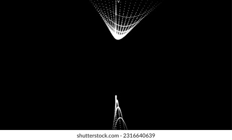 Groups of explosions and bursts of energy. Scattering galaxies, universes and stars. Gravitation curves trajectories. Sea of information. Net point forms space power fabric. Light receding surface.