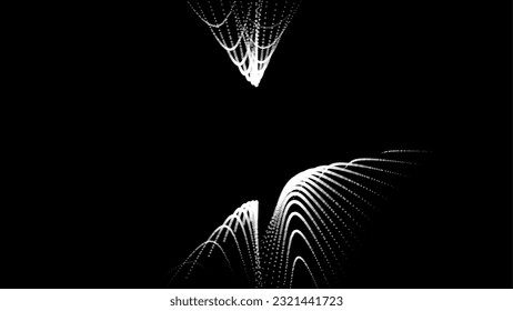 Groups of explosions and bursts of energy. Scattering galaxies, universes and stars. Gravitation curves trajectories. Sea of information. Net point forms space power fabric. Light receding surface.