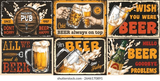 Groups of friends gather at a cheerful pub savoring cold beers together. Laughter fills the air as they toast to good times. The pub is decorated with vintage beer signs adding charm.