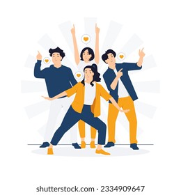 Groups of happy diverse People, Friends or coworkers are standing, posing together for photo, looking at camera. Community, cooperation, friendship, teamwork concept illustration