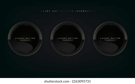 Groups of Luxury cicle shape buttons on dark background with geometric shape black paper layers element with texts, vector illustration