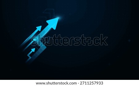 A Groups of Ne-on trails behind the arrows suggest momentum, innovation, and technology-driven business strategy. Compact arrows follow the main one, indicating team alignment