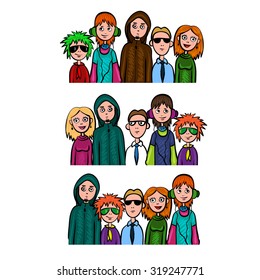groups of people cartoon hand drawn style set