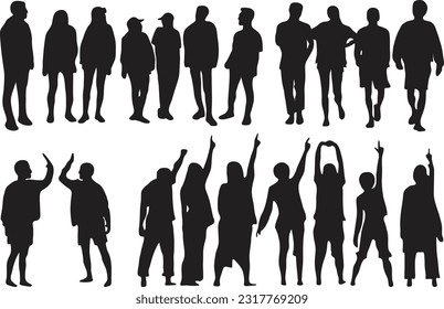 Groups of people silhouettes, flat, named and editable layers, transparent bacground