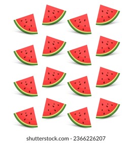 Groups of pieces cut sliced watermelon, clipart, vector, cartoon fresh green watermelon pieces, pieces red watermelon on isolated background