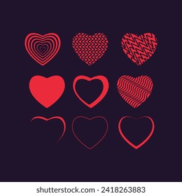 Groups of pink hearts vector on dark background for valentines, Love anniversary concept, hearts elements, objects, symbols, Heart UI, UX and used in Love concepts, vector illustration