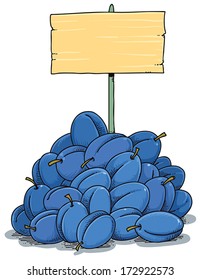 Groups of plums at market.
