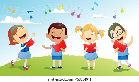 groups of school children singing in choir