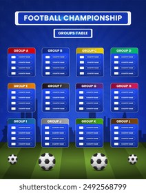 Groups table template world football championship on gradient abstract background design