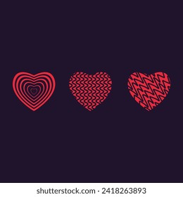 Groups of three pink hearts vector on dark background for valentines, Love anniversary concept, hearts elements, objects, symbols, Heart UI, UX and used in Love concept
