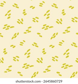 Groups of tiny seeds scattered all over, forming a minimalist abstract pattern in colors of ochre yellow on beige background. Seamless vector pattern. Great for home decor, fabric, wallpaper, giftwrap