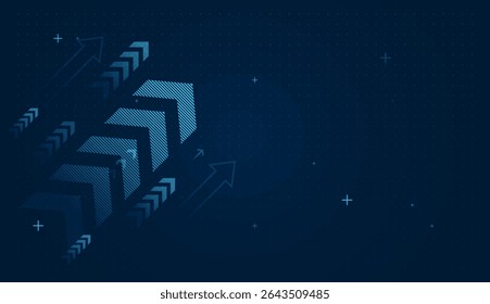 Groups of Various arrows in gradients emphasize depth, The striped and solid arrow patterns add visual variety while reinforcing the theme of innovation