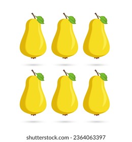 Grupos de peras maduras amarillas, Conceptos de trozos de fruta saludable sobre fondo blanco aislado