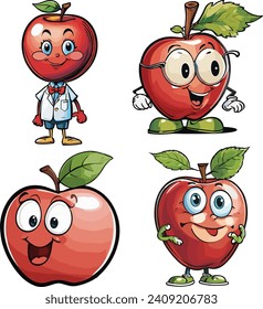 groupset of illustrations of cute apples that have facial expressions