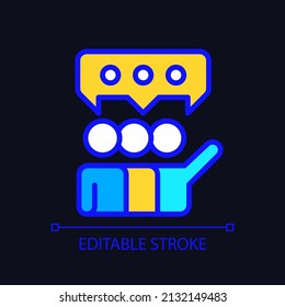Groupthink pixel perfect RGB color icon for dark theme. Collaboration in team. Teamwork, discussion for project. Simple filled line drawing on night mode background. Editable stroke. Arial font used