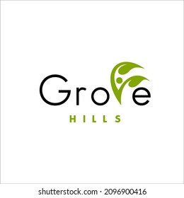 grove hills wordmark logo jogging man and plants