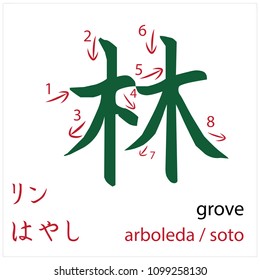 Grove. Japanese flash card vector design for students