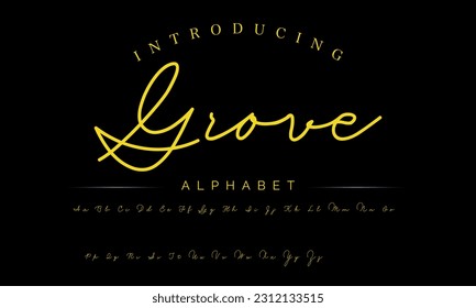 Grove Lettering signature font isolated on grey background. brus style alphabet. Vector logo letters.