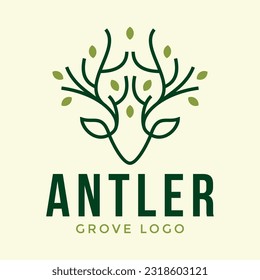 Grove Logo Design with The Concept of Deer and Tree Branches as Antlers. Forrest Logo.